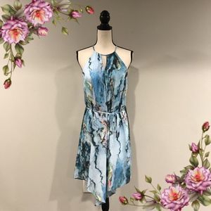 Mossimo asymmetrical watercolor print dress with straps with belt